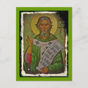 Saint Patrick Icon on Green Postcard