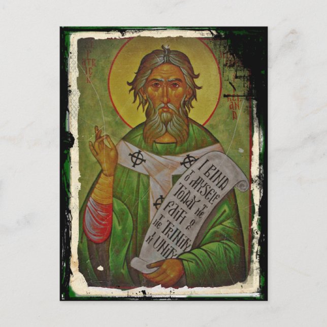 Saint Patrick Icon on Green Postcard (Front)