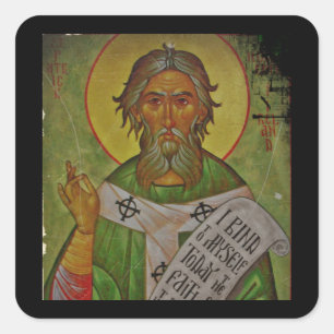 Saint Patrick Icon on Green Square Sticker