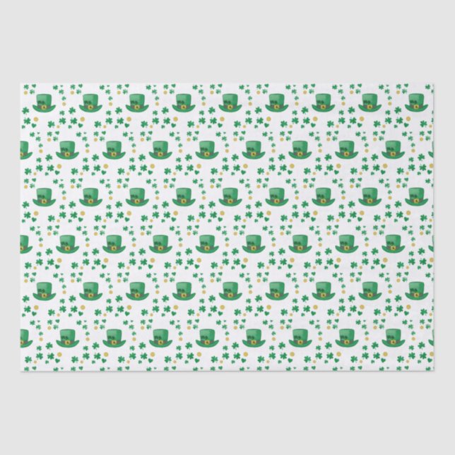 Saint Patrick’s Lucky Leprechaun, Coin and Clovers Tissue Paper (Front)