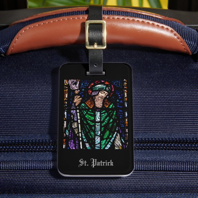 Saint Patrick Stained Glass Personalised Luggage Tag (Front Insitu 2)