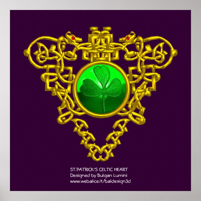 SAINT PATRICK'S CELTIC HEART,SHAMROCK,purple Poster (Front)