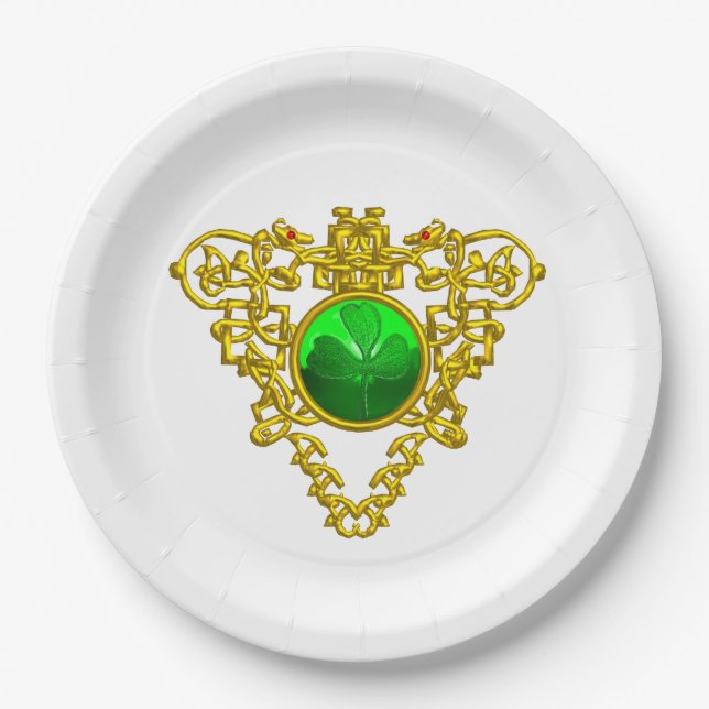 SAINT PATRICK'S CELTIC HEART,SHAMROCK,white  Paper Plate (Front)