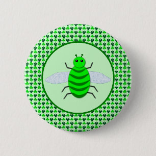 Saint Patricks Day Bee and Shamrocks 6 Cm Round Badge