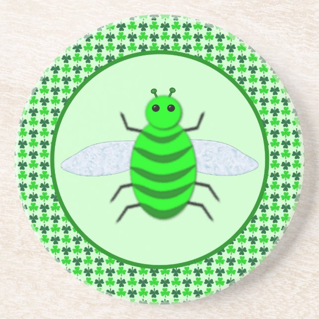 Saint Patricks Day Bee and Shamrocks Coaster (Front)
