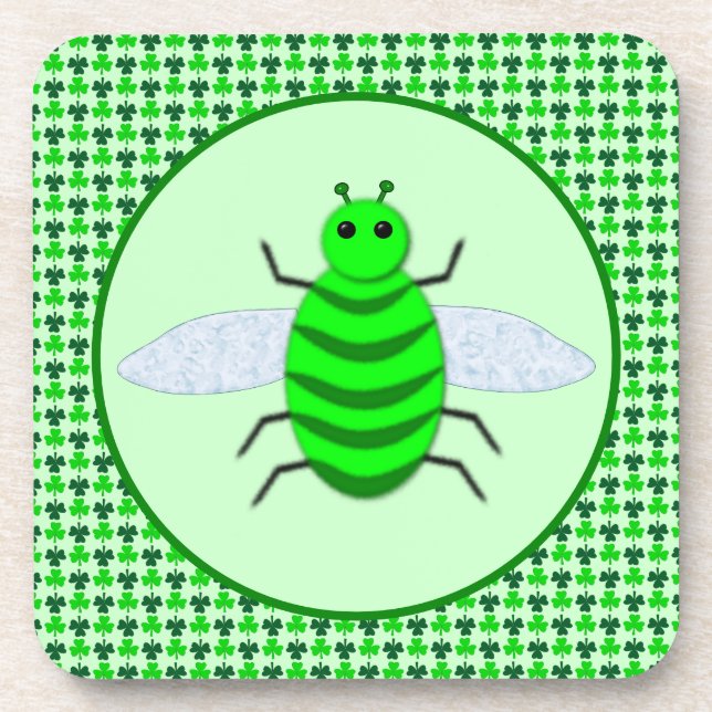 Saint Patricks Day Bee and Shamrocks Coaster (Front)