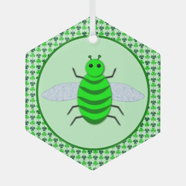 Saint Patricks Day Bee and Shamrocks Glass Tree Decoration (Front)