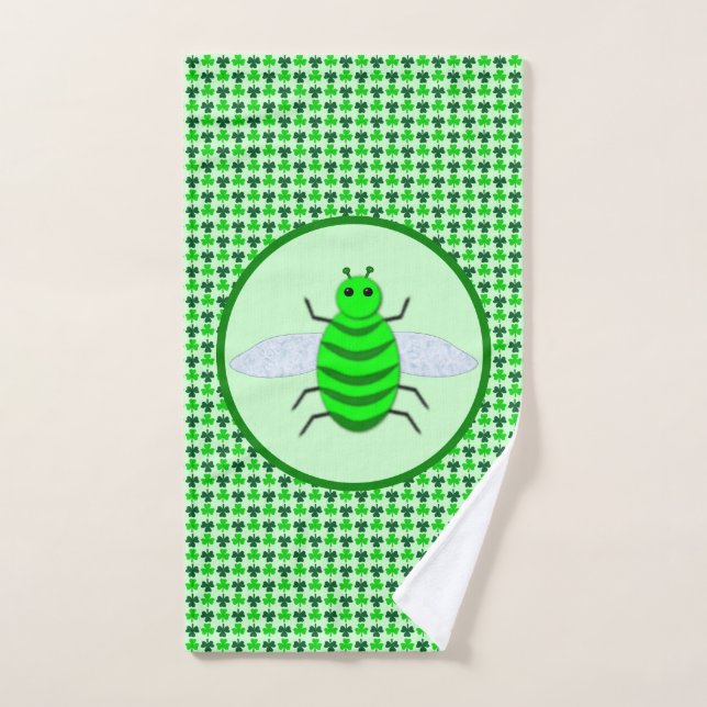 Saint Patricks Day Bee and Shamrocks Hand Towel (Hand Towel)