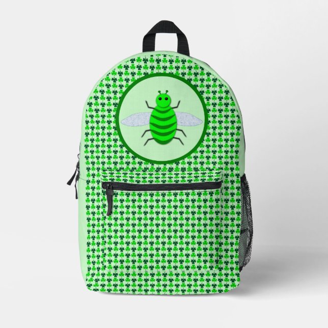 Saint Patricks Day Bee and Shamrocks Printed Backpack (Front)