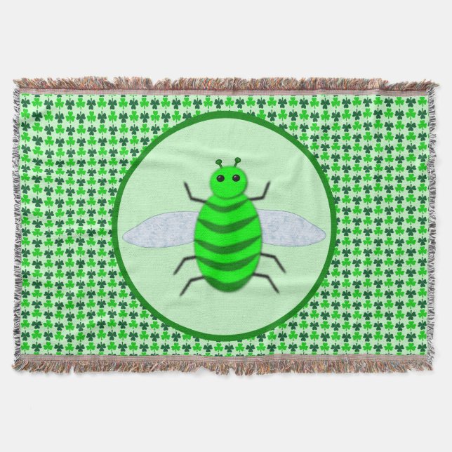 Saint Patricks Day Bee and Shamrocks Throw Blanket (Front)