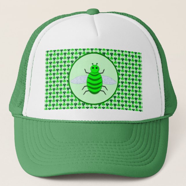 Saint Patricks Day Bee and Shamrocks Trucker Hat (Front)