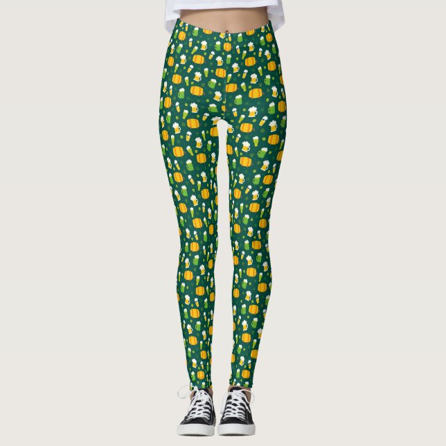 Saint Patrick's Day Beer Print Leggings (Front)