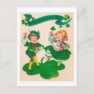 Saint Patrick's Day Boy & Girl, Vintage Postcard
