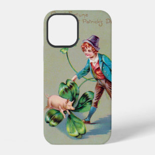 Saint Patrick's Day Boy & Lucky Pig, Vintage iPhone 12 Case