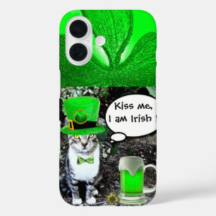 SAINT PATRICK'S DAY CAT WITH GREEN IRISH BEER iPhone 16 CASE