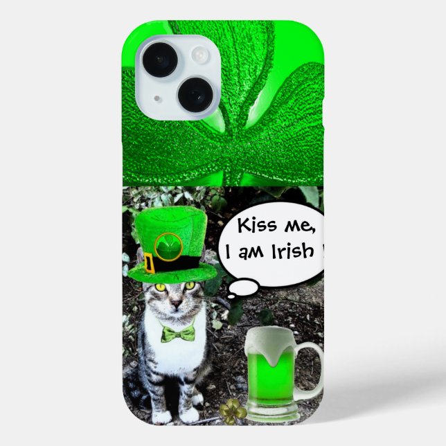SAINT PATRICK'S DAY CAT WITH GREEN IRISH BEER Case-Mate iPhone CASE (Back)