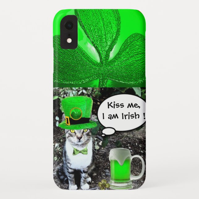 SAINT PATRICK'S DAY CAT WITH GREEN IRISH BEER Case-Mate iPhone CASE (Back)