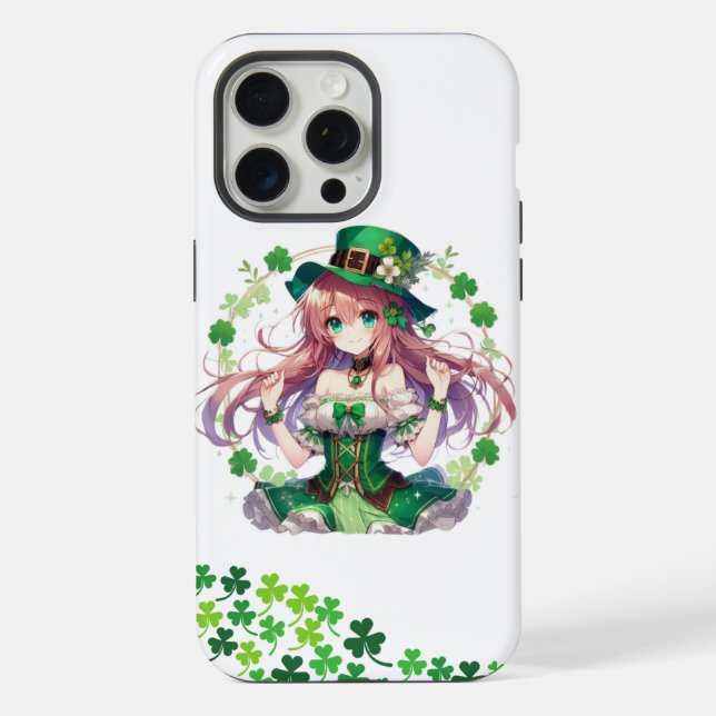 Saint Patrick's Day clover anime girl iPhone Case (Back)