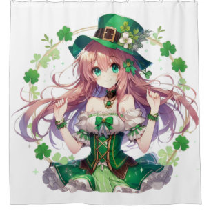 Saint Patrick's Day clover anime girl Shower Curtain