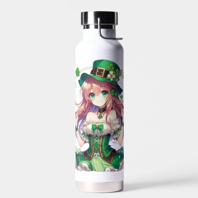 Saint Patrick's Day clover anime girl Water Bottle (Left)