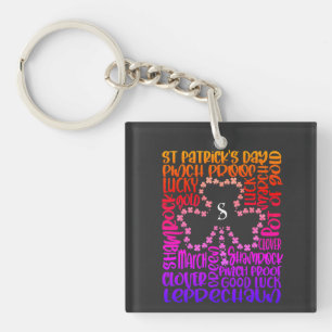 Saint Patricks Day Clover Leaf Initial Key Ring