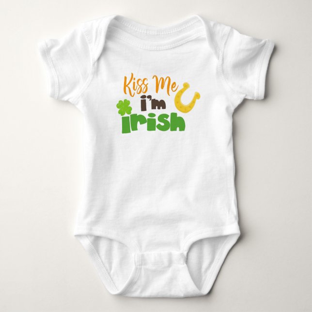 Saint Patrick's Day, Clovers, Kiss Me I'm Irish Baby Bodysuit (Front)