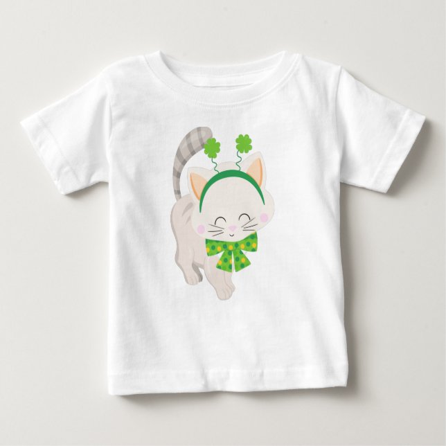 Saint Patrick's Day, Cute Cat, Lucky Clovers Baby T-Shirt (Front)