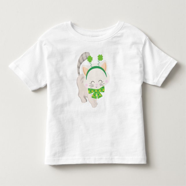 Saint Patrick's Day, Cute Cat, Lucky Clovers Toddler T-Shirt (Front)