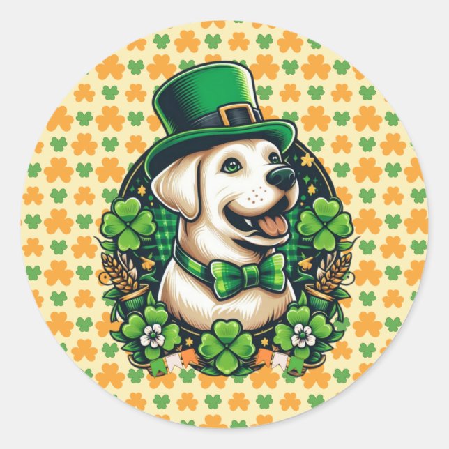 Saint Patrick's Day Cute Dog Classic Round Sticker (Front)