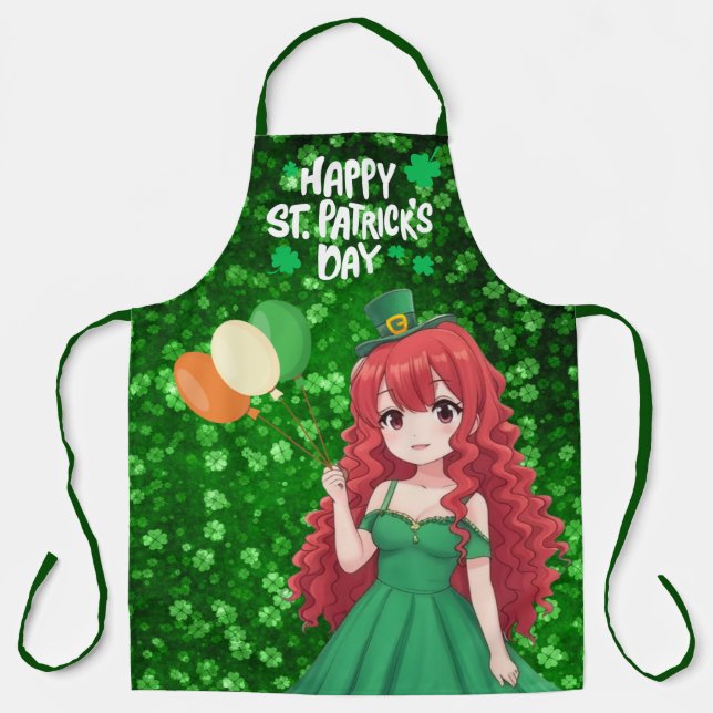  Saint Patrick's day cute, Irish anime lass  Apron (Front)