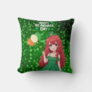 Saint Patrick's day cute, Irish anime lass Cushion