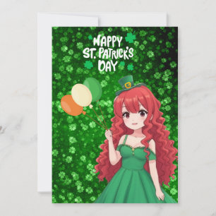 Saint Patrick's day cute, Irish anime lass Holiday Card