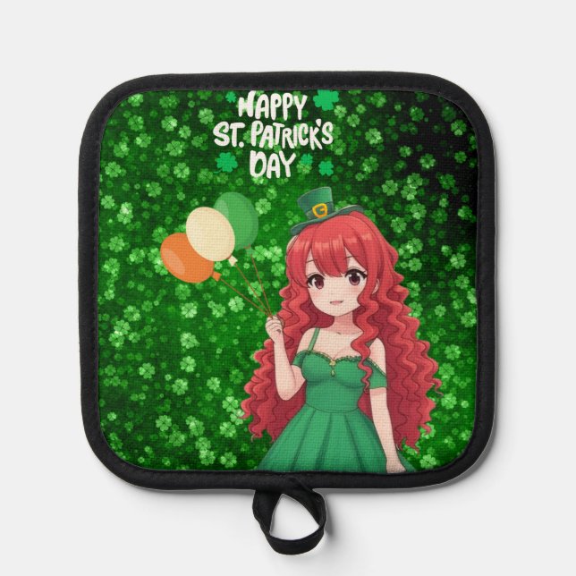  Saint Patrick's day cute, Irish anime lass  Pot Holder (Front)