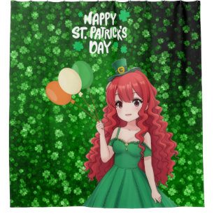 Saint Patrick's day cute, Irish anime lass Shower Curtain
