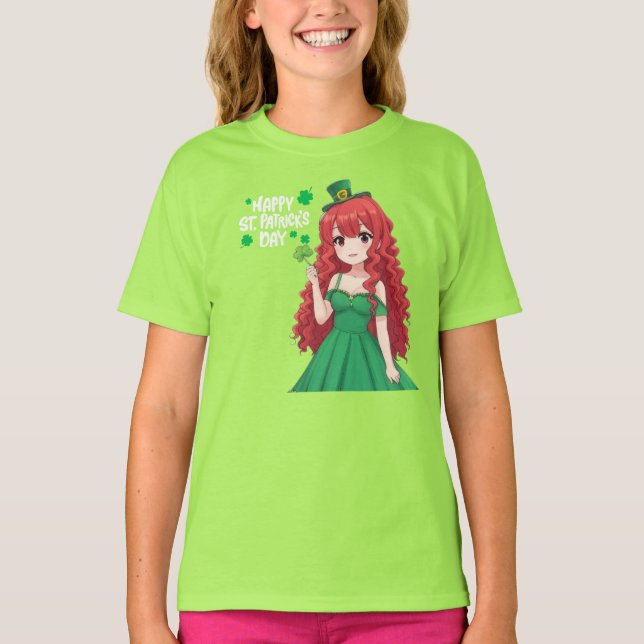  Saint Patrick's day cute, Irish anime lass  T-Shirt (Front)