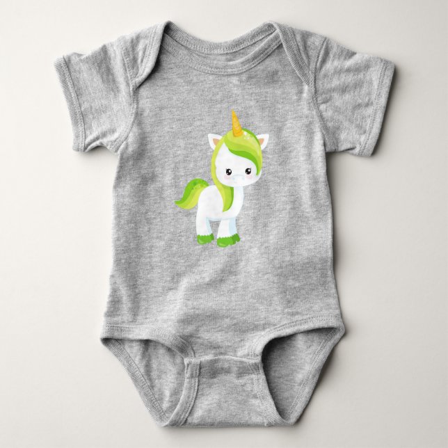 Saint Patrick's Day, Cute Unicorn, Magic Unicorn Baby Bodysuit (Front)