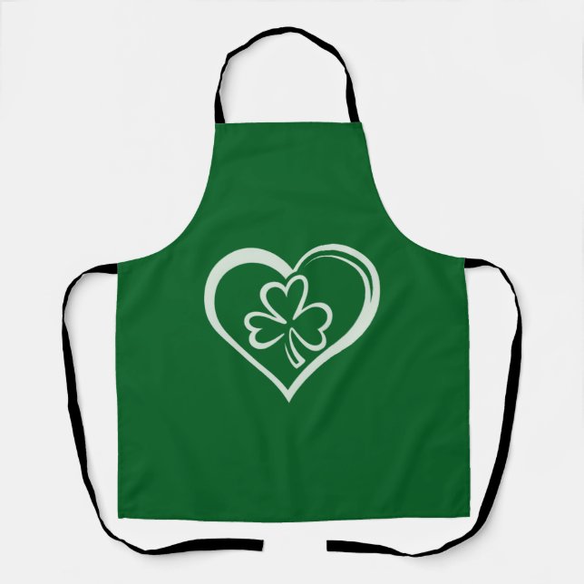 Saint Patrick's Day Funny Shamrock Heart Irish  Apron (Front)