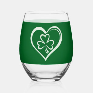Saint Patrick's Day Funny Shamrock Heart Irish Stemless Wine Glass