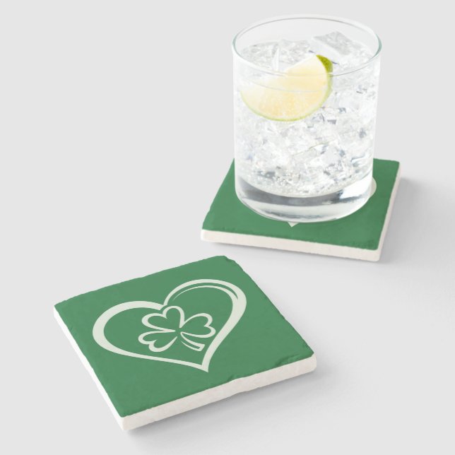 Saint Patrick's Day Funny Shamrock Heart Irish  Stone Coaster (Side)