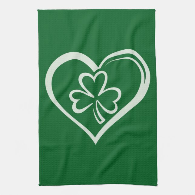 Saint Patrick's Day Funny Shamrock Heart Irish  Tea Towel (Vertical)