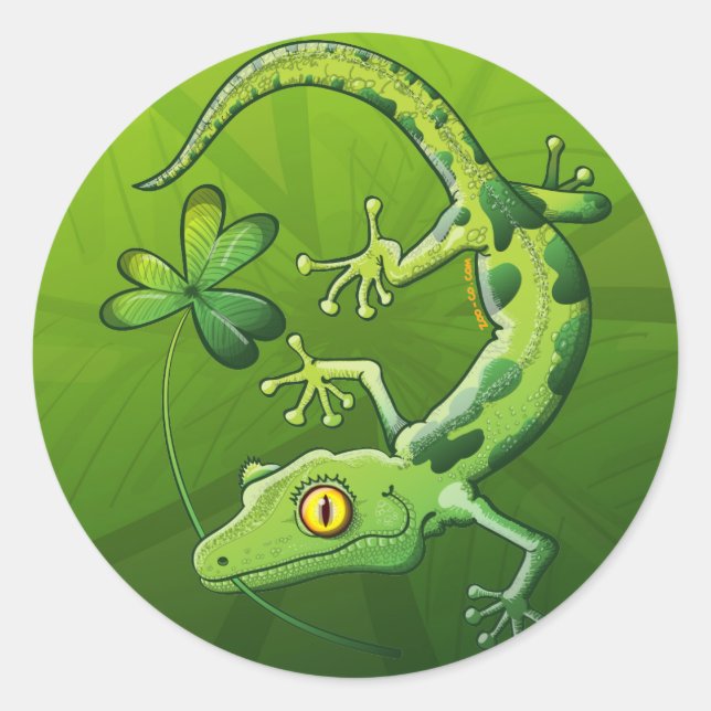 Saint Patrick's Day Gecko Classic Round Sticker (Front)