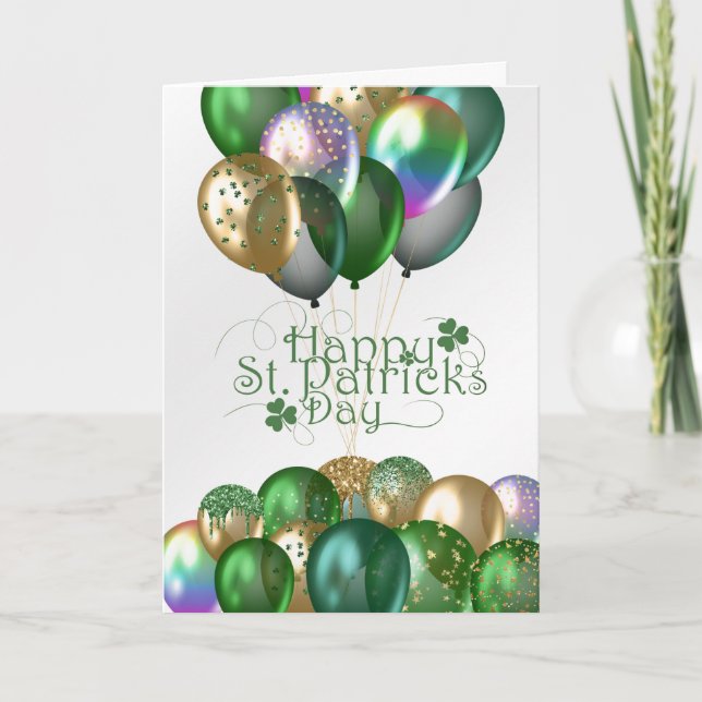 Saint Patricks Day Green Balloons Shamrock Holiday Card (Front)