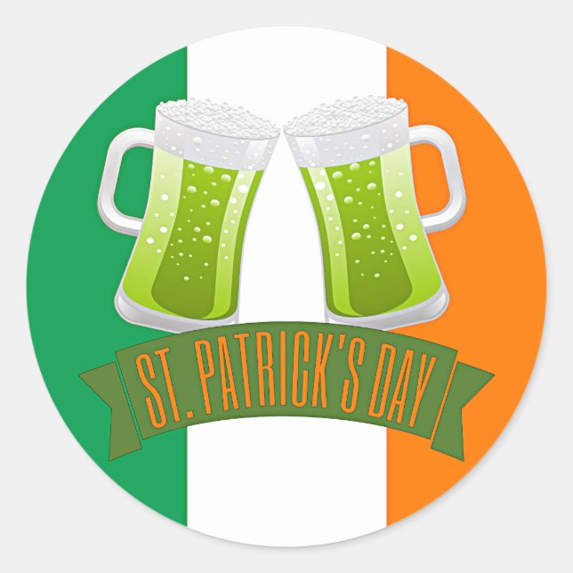 Saint Patrick's Day Green Beer Classic Round Sticker (Front)
