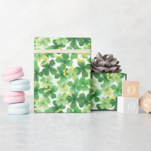 Saint Patrick's Day Green Four Leaf Clover Gold   Wrapping Paper