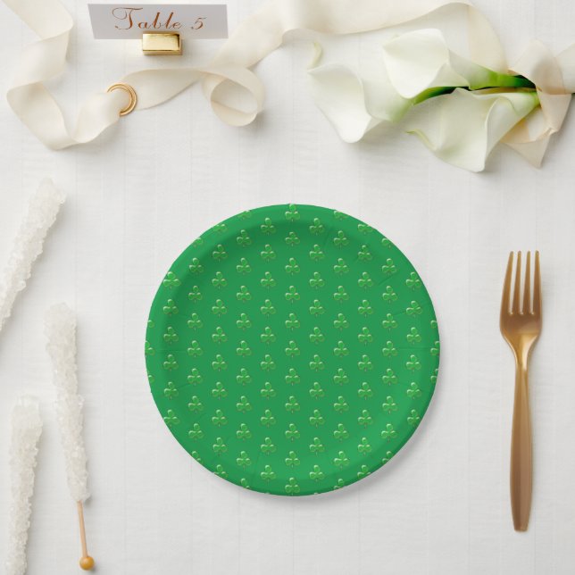 Saint Patrick's Day green Irish clover Shamrock  Paper Plate (Wedding)