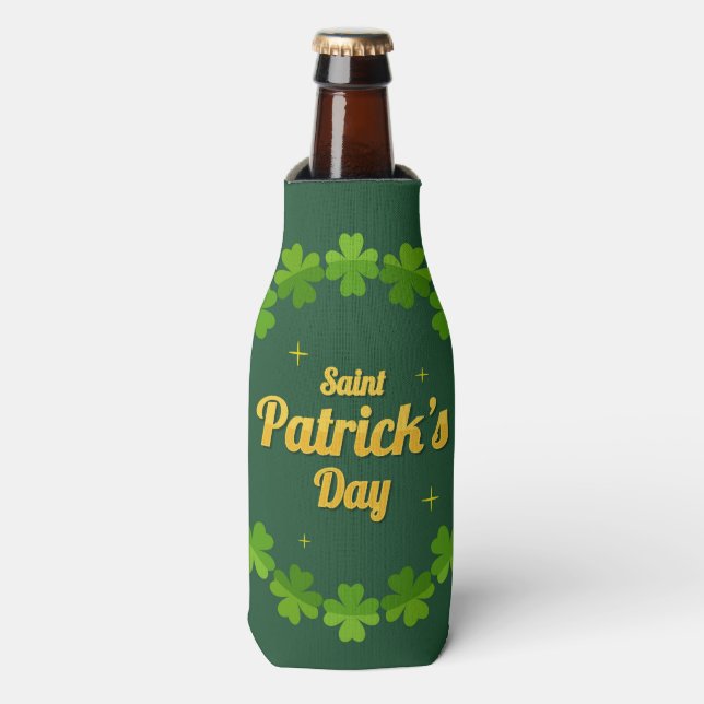 Saint Patrick's Day Green Shamrock Personalised Bottle Cooler (Bottle Front)