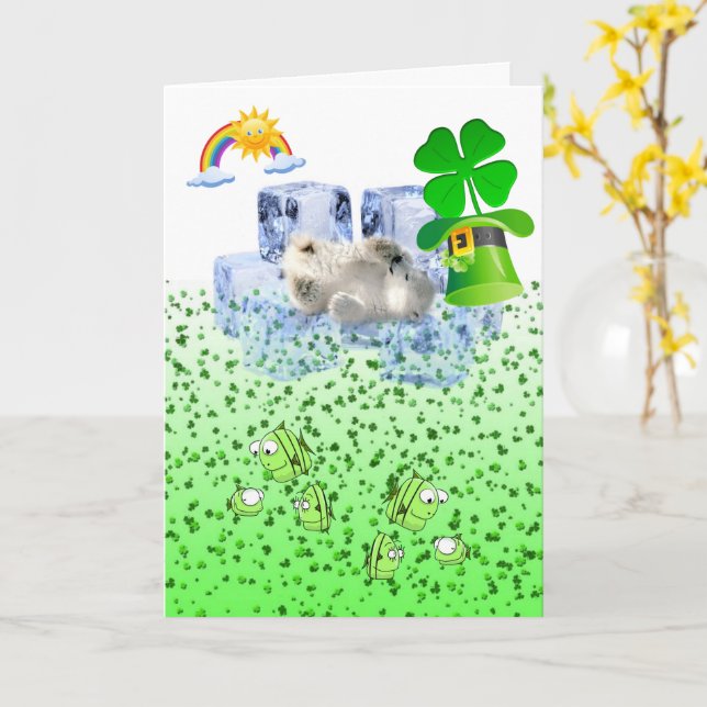 Saint Patrick's Day Greeting Card Polar Bear (Yellow Flower)