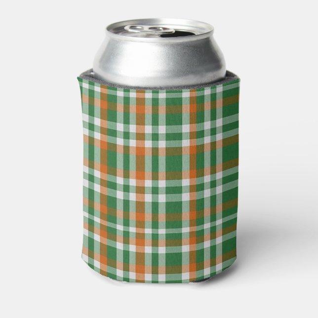  Saint Patrick's day Ireland Flag coloured gingham Can Cooler (Can Back)