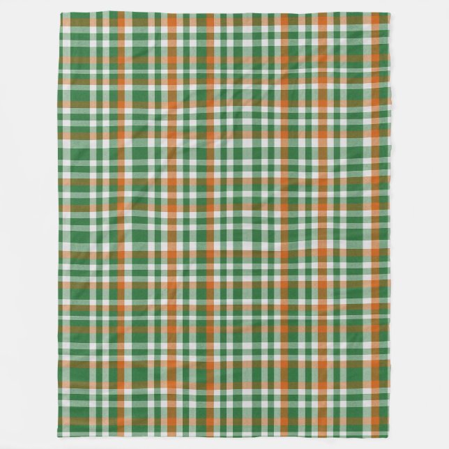  Saint Patrick's day Ireland Flag coloured gingham Fleece Blanket (Front)
