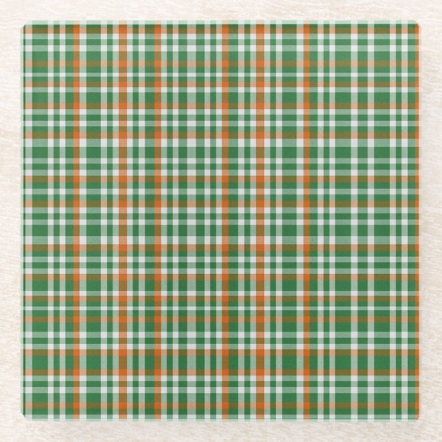  Saint Patrick's day Ireland Flag coloured gingham Glass Coaster (Front)